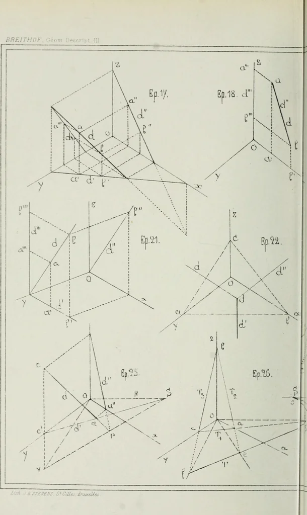 An illustration from Traité de géométrie descriptive, 1880, leaf 183