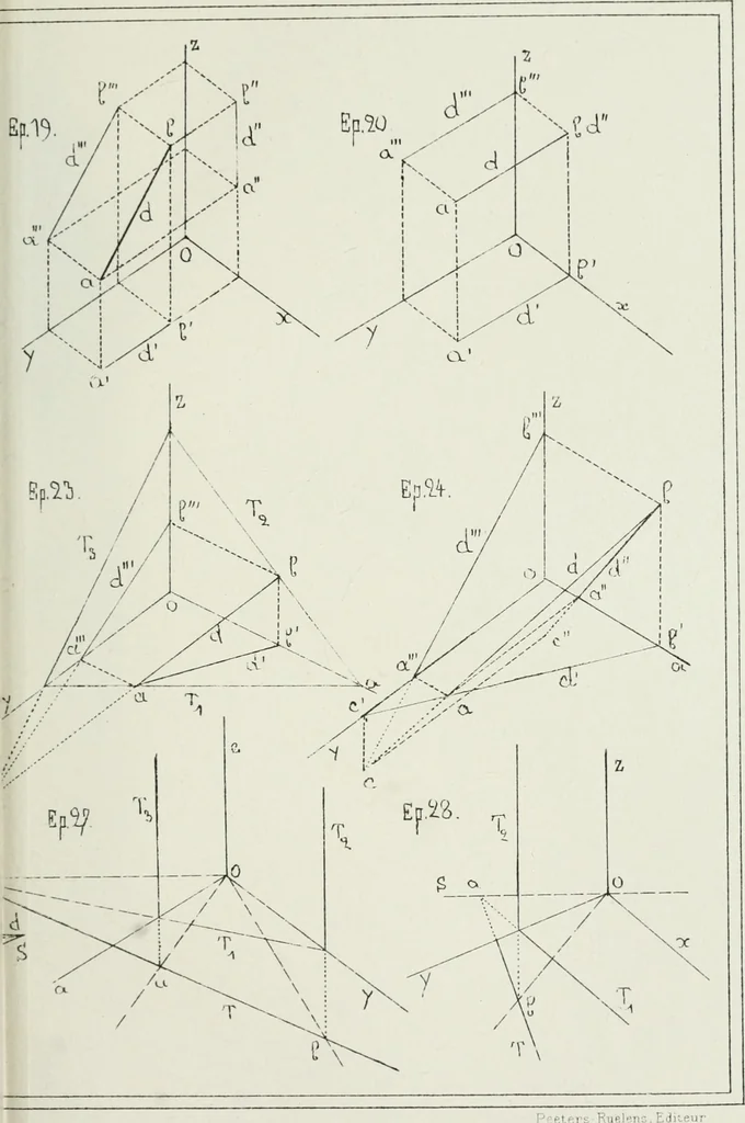An illustration from Traité de géométrie descriptive, 1880, leaf 184