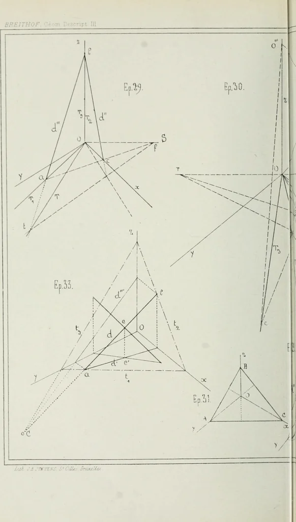 An illustration from Traité de géométrie descriptive, 1880, leaf 187