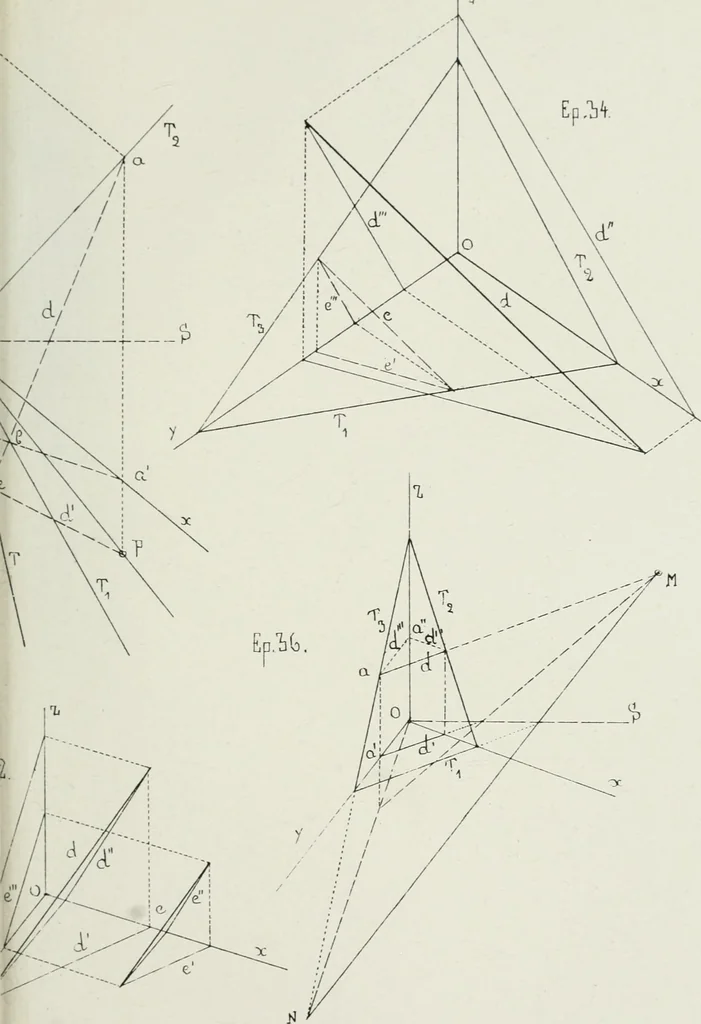 An illustration from Traité de géométrie descriptive, 1880, leaf 188