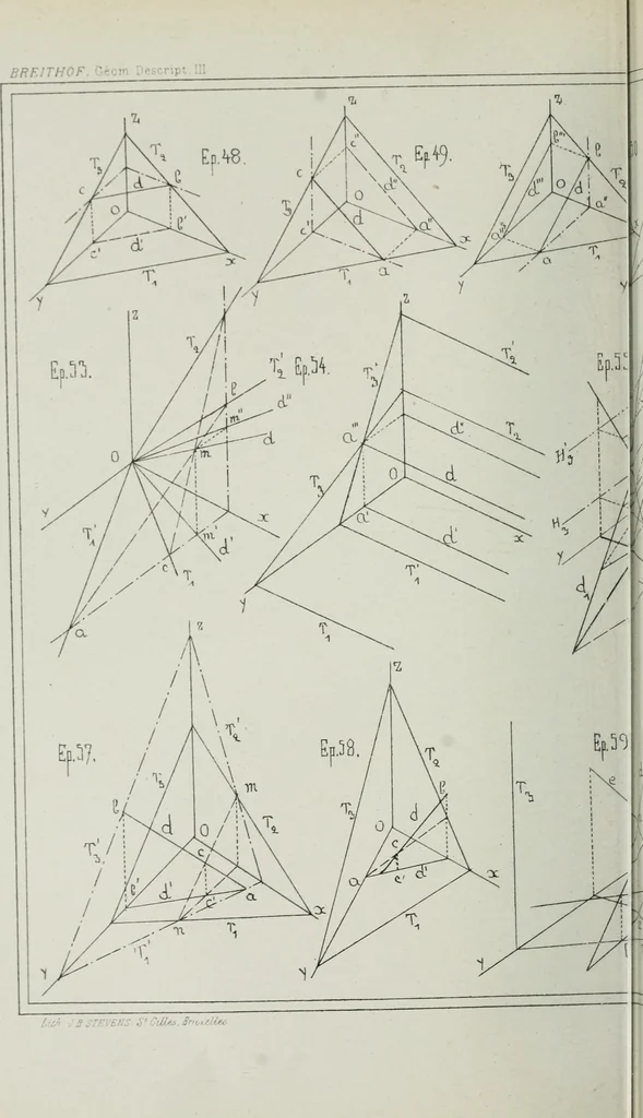 An illustration from Traité de géométrie descriptive, 1880, leaf 195