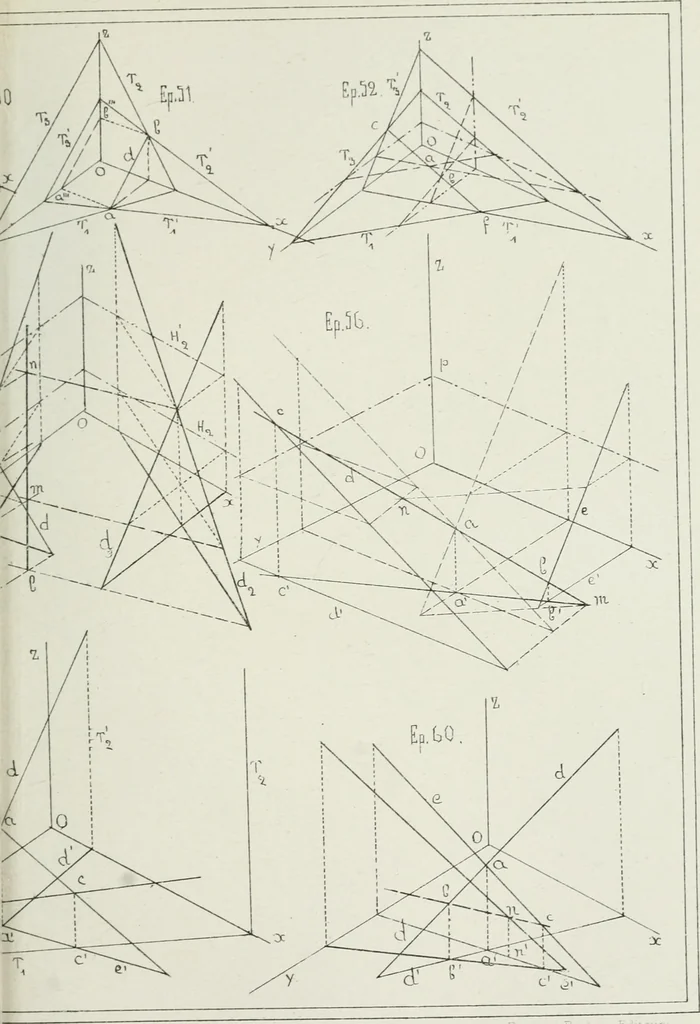 An illustration from Traité de géométrie descriptive, 1880, leaf 196