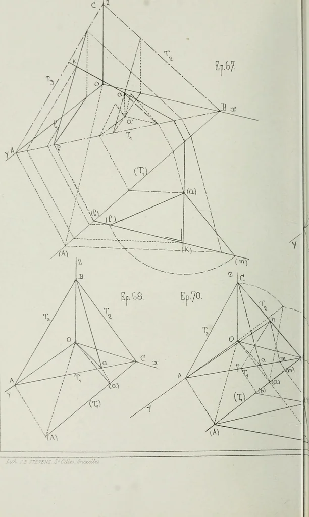 An illustration from Traité de géométrie descriptive, 1880, leaf 203