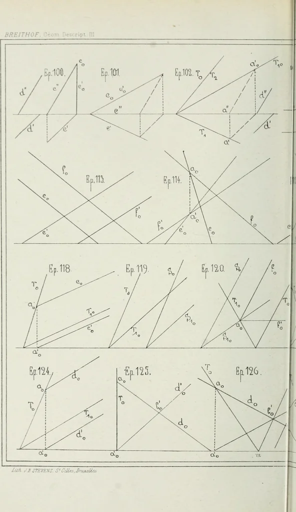 An illustration from Traité de géométrie descriptive, 1880, leaf 215