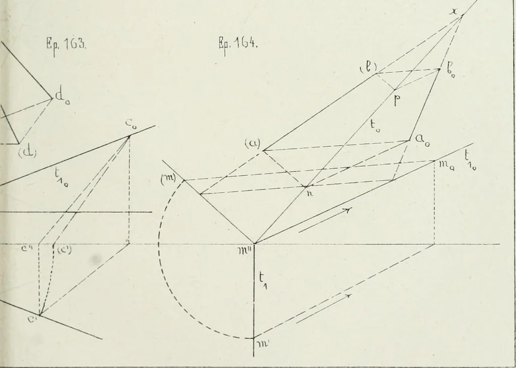 An illustration from Traité de géométrie descriptive, 1880, leaf 232