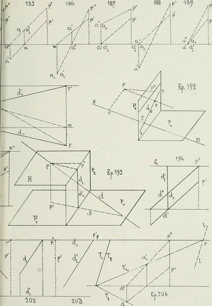 An illustration from Traité de géométrie descriptive, 1880, leaf 250