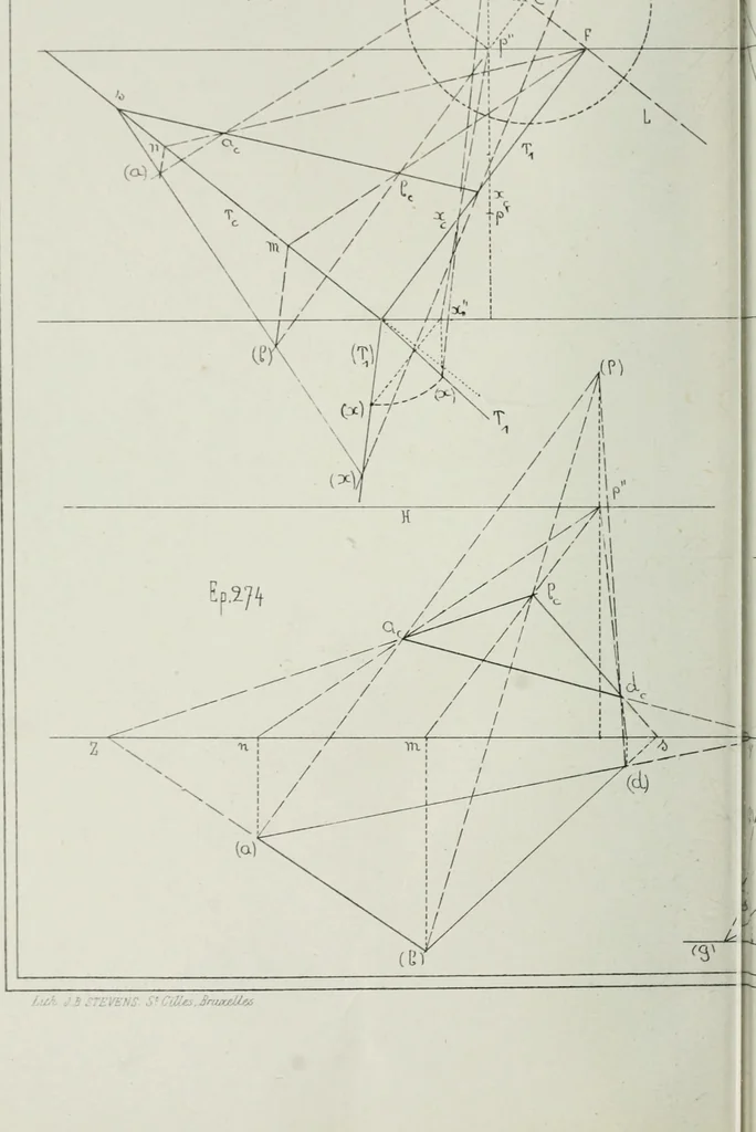 An illustration from Traité de géométrie descriptive, 1880, leaf 269