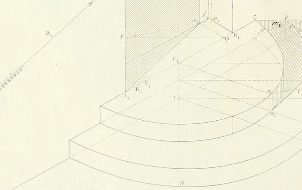 An illustration from Traité de géométrie descriptive. 3. ed., rev. et augm. de la théorie de l'intersection de deux polyèdres, 1891, leaf 21