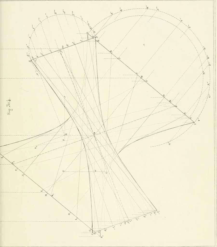An illustration from Traité de géométrie descriptive. 3. ed., rev. et augm. de la théorie de l'intersection de deux polyèdres, 1891, leaf 60