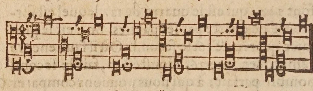 An illustration from Traité de l'harmonie vniverselle : où est contenu la musique theorique & pratique des anciens & modernes, auec les causes de ses effets : enrichie de raisons prises de la philosophie, & des mathematiques, 1627, leaf 304