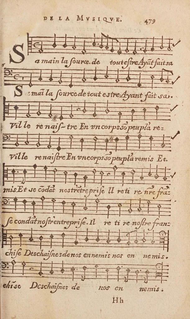 An illustration from Traité de l'harmonie vniverselle : où est contenu la musique theorique & pratique des anciens & modernes, auec les causes de ses effets : enrichie de raisons prises de la philosophie, & des mathematiques, 1627, leaf 533