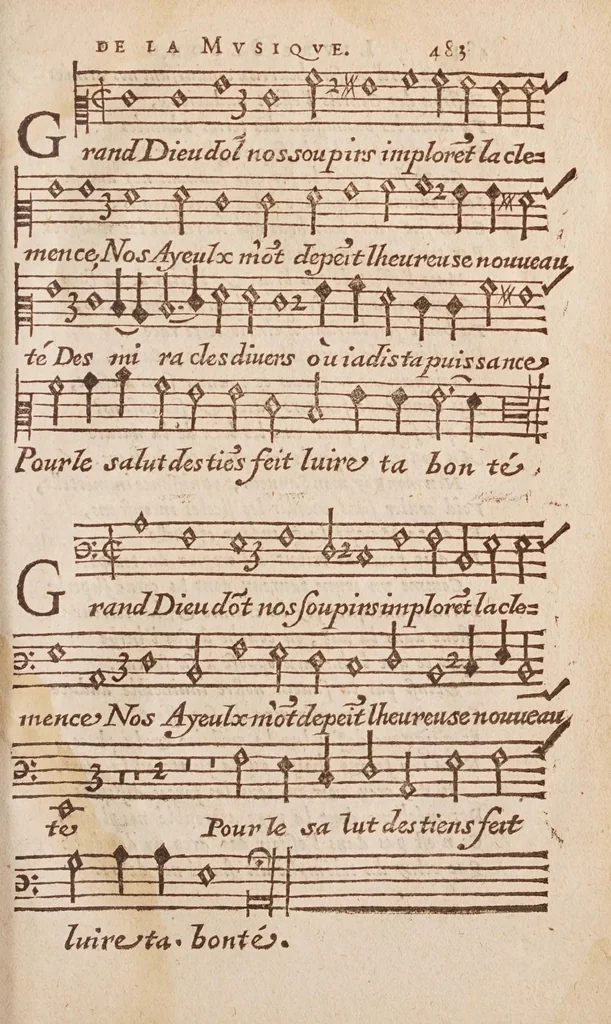An illustration from Traité de l'harmonie vniverselle : où est contenu la musique theorique & pratique des anciens & modernes, auec les causes de ses effets : enrichie de raisons prises de la philosophie, & des mathematiques, 1627, leaf 537