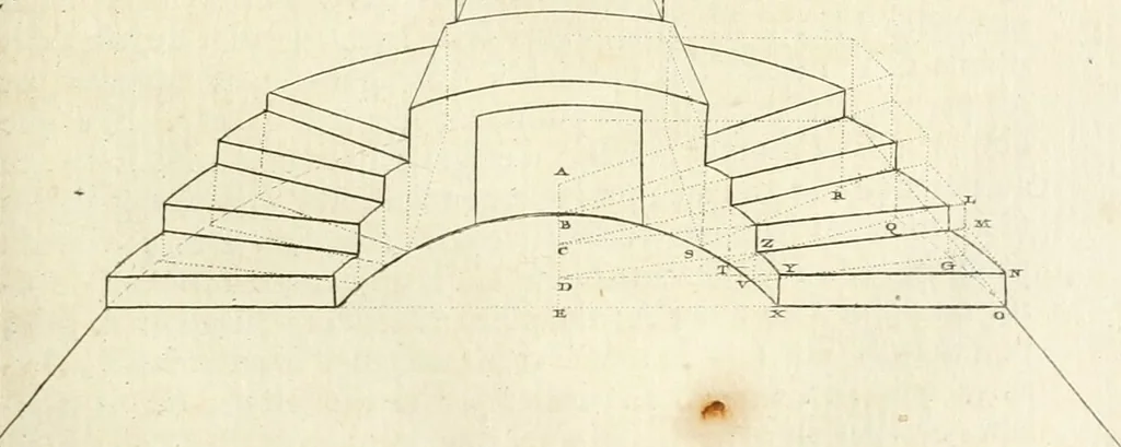 An illustration from Traité de perspective a l'usage des artistes : où l'on démontre géométriquement toutes les pratiques de cette science, & où l'on enseigne, selon la méthode de M. le Clerc, à mettre toutes sortes d'objets en perspective, leur reverbération dans l'eau, & leurs ombres, tant au soleil qu'au flambeau, 1750, leaf 136