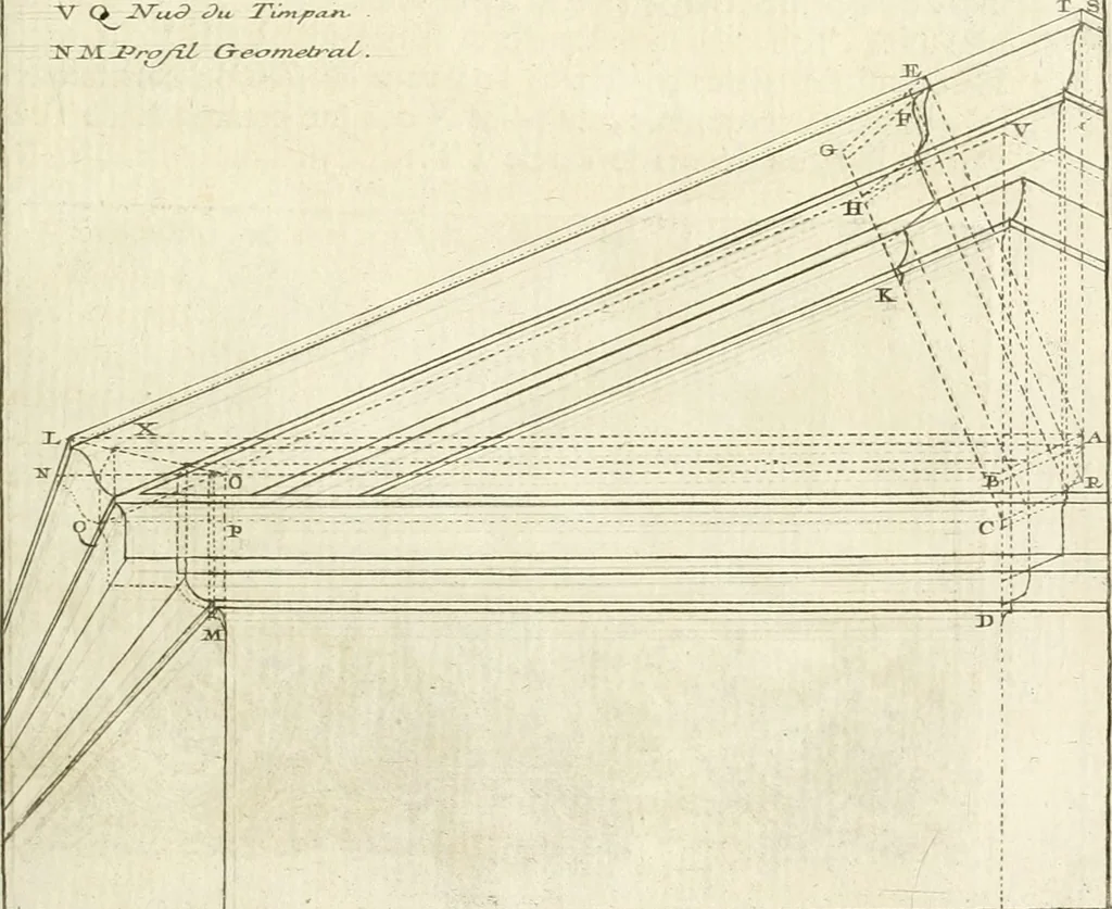 An illustration from Traité de perspective a l'usage des artistes : où l'on démontre géométriquement toutes les pratiques de cette science, & où l'on enseigne, selon la méthode de M. le Clerc, à mettre toutes sortes d'objets en perspective, leur reverbération dans l'eau, & leurs ombres, tant au soleil qu'au flambeau, 1750, leaf 190
