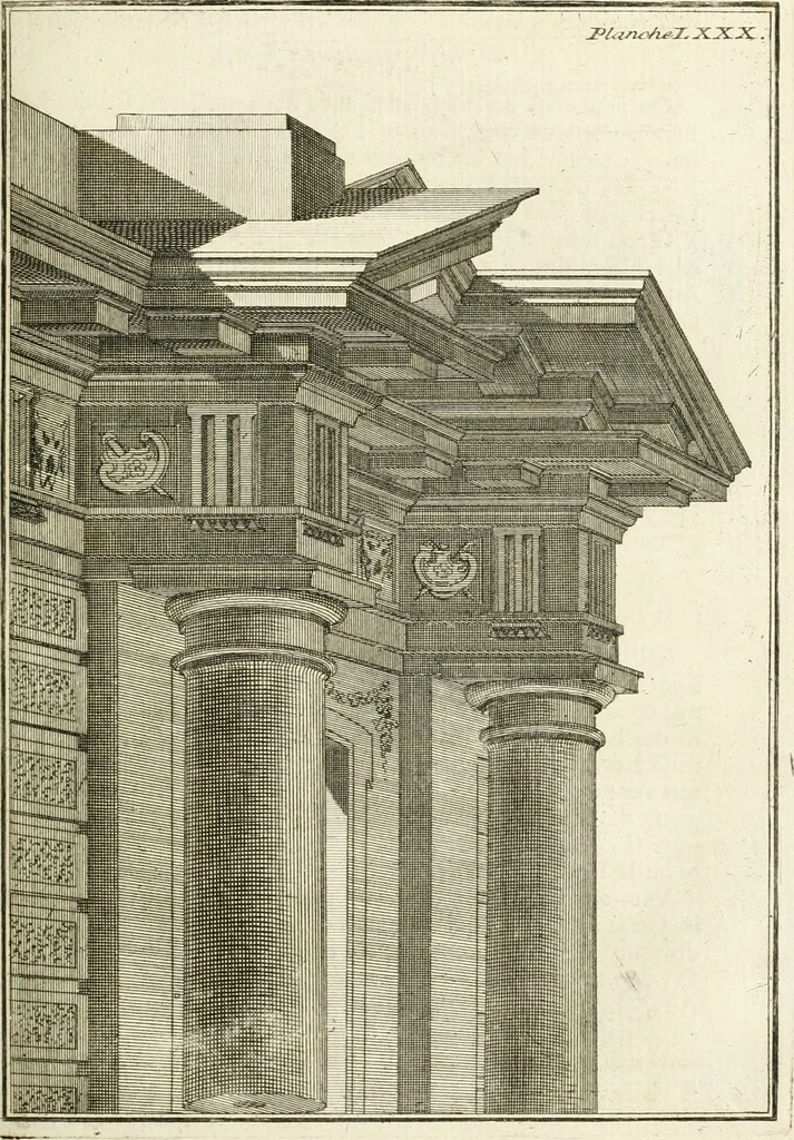 An illustration from Traité de perspective a l'usage des artistes : où l'on démontre géométriquement toutes les pratiques de cette science, & où l'on enseigne, selon la méthode de M. le Clerc, à mettre toutes sortes d'objets en perspective, leur reverbération dans l'eau, & leurs ombres, tant au soleil qu'au flambeau, 1750, leaf 194