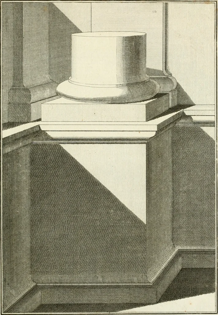 An illustration from Traité de perspective a l'usage des artistes : où l'on démontre géométriquement toutes les pratiques de cette science, & où l'on enseigne, selon la méthode de M. le Clerc, à mettre toutes sortes d'objets en perspective, leur reverbération dans l'eau, & leurs ombres, tant au soleil qu'au flambeau, 1750, leaf 244