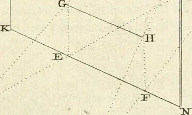 An illustration from Traité de perspective a l'usage des artistes : où l'on démontre géométriquement toutes les pratiques de cette science, & où l'on enseigne, selon la méthode de M. le Clerc, à mettre toutes sortes d'objets en perspective, leur reverbération dans l'eau, & leurs ombres, tant au soleil qu'au flambeau, 1750, leaf 50