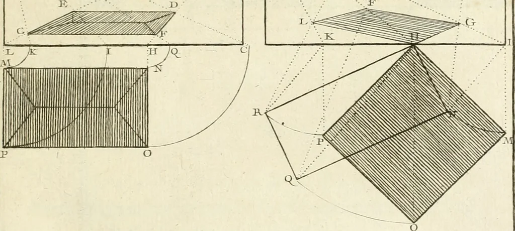An illustration from Traité de perspective a l'usage des artistes : où l'on démontre géométriquement toutes les pratiques de cette science, & où l'on enseigne, selon la méthode de M. le Clerc, à mettre toutes sortes d'objets en perspective, leur reverbération dans l'eau, & leurs ombres, tant au soleil qu'au flambeau, 1750, leaf 76