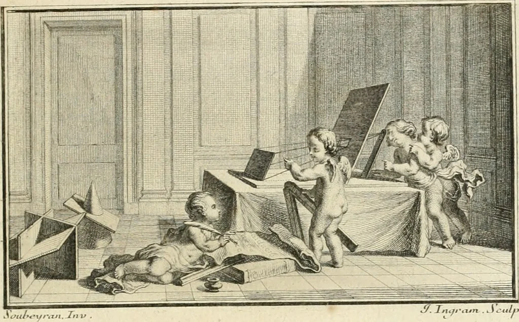 An illustration from Traité de perspective a l'usage des artistes : où l'on démontre géométriquement toutes les pratiques de cette science, & où l'on enseigne, selon la méthode de M. le Clerc, à mettre toutes sortes d'objets en perspective, leur reverbération dans l'eau, & leurs ombres, tant au soleil qu'au flambeau, 1750, leaf 78