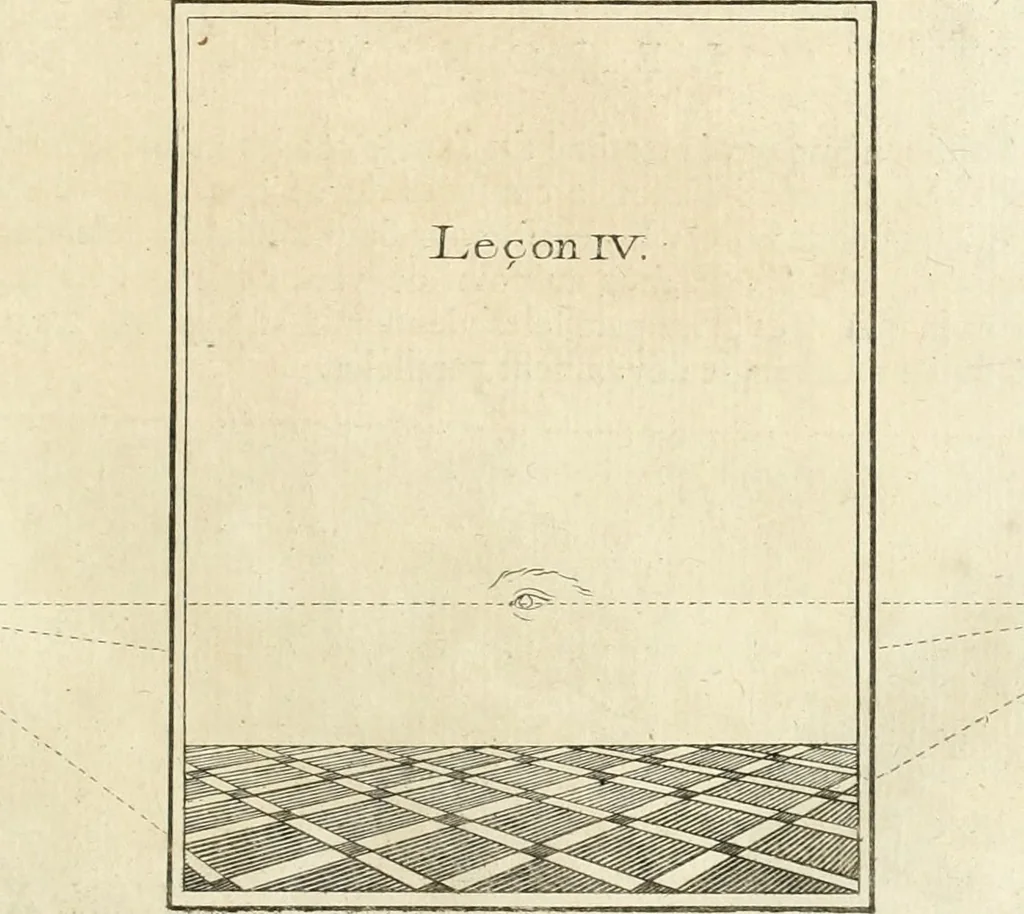 An illustration from Traité de perspective a l'usage des artistes : où l'on démontre géométriquement toutes les pratiques de cette science, & où l'on enseigne, selon la méthode de M. le Clerc, à mettre toutes sortes d'objets en perspective, leur reverbération dans l'eau, & leurs ombres, tant au soleil qu'au flambeau, 1750, leaf 82