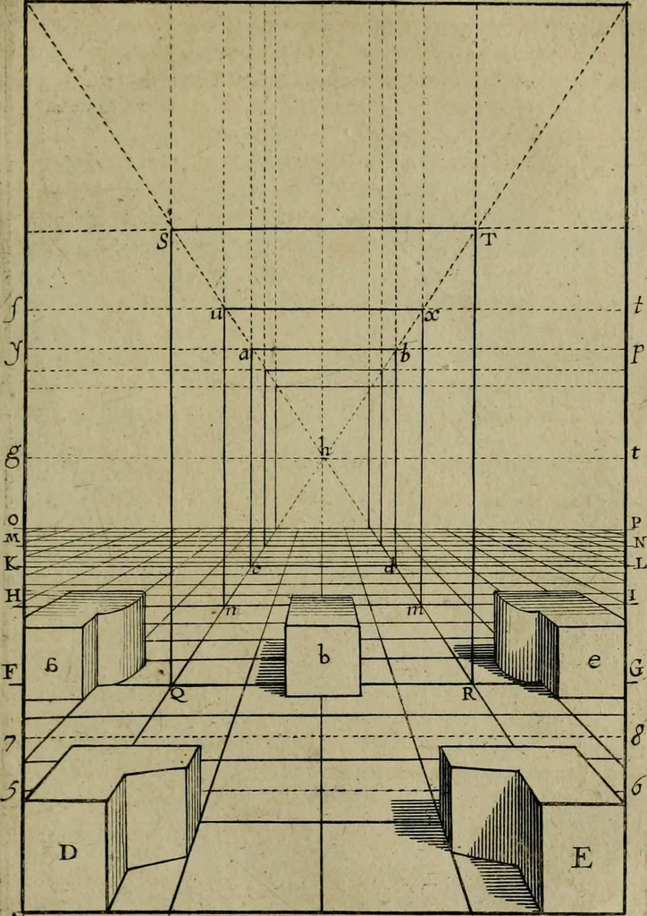 An illustration from Traité des pratiques geometrales et perspectives : enseignées dans l'Academie royale de la peinture et sculpture, 1665, leaf 184