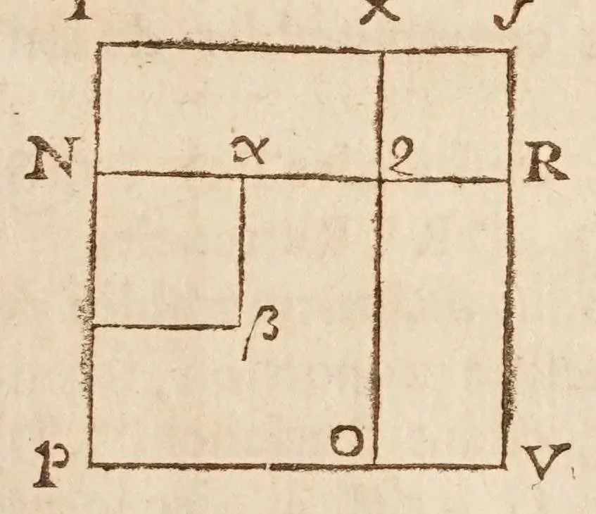 An illustration from Traité des quantitez incomensurables [sic] : ou sont decidees plusieurs belles questions des nombres rationaus & irrationaus. Les erreurs de Stevin refutées. Et le dizieme livre d'Euclide illustré de nouueles [sic] demonstrations plus faciles & plus succinctes que les ordinaires, & reduit à 62. propositions. Avec vn Discours de la maniere d'expliquer les sciences en françois .., 1640, leaf 227