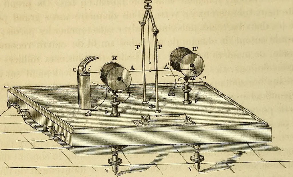 An illustration from Traité d'électricité et de magnétisme : et des applications de ces sciences a la chimie, a la physiologie et aux arts, 1855, leaf 97