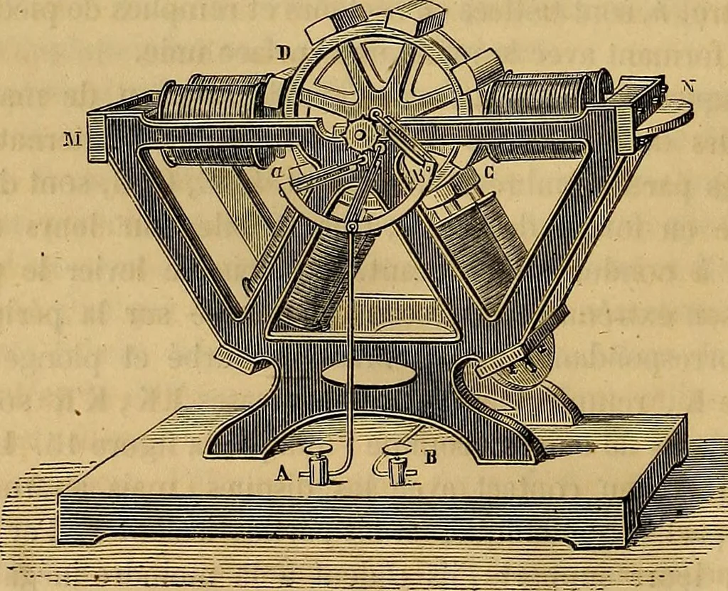 An illustration from Traité d'électricité et de magnétisme : et des applications de ces sciences a la chimie, a la physiologie et aux arts, 1855, leaf 385