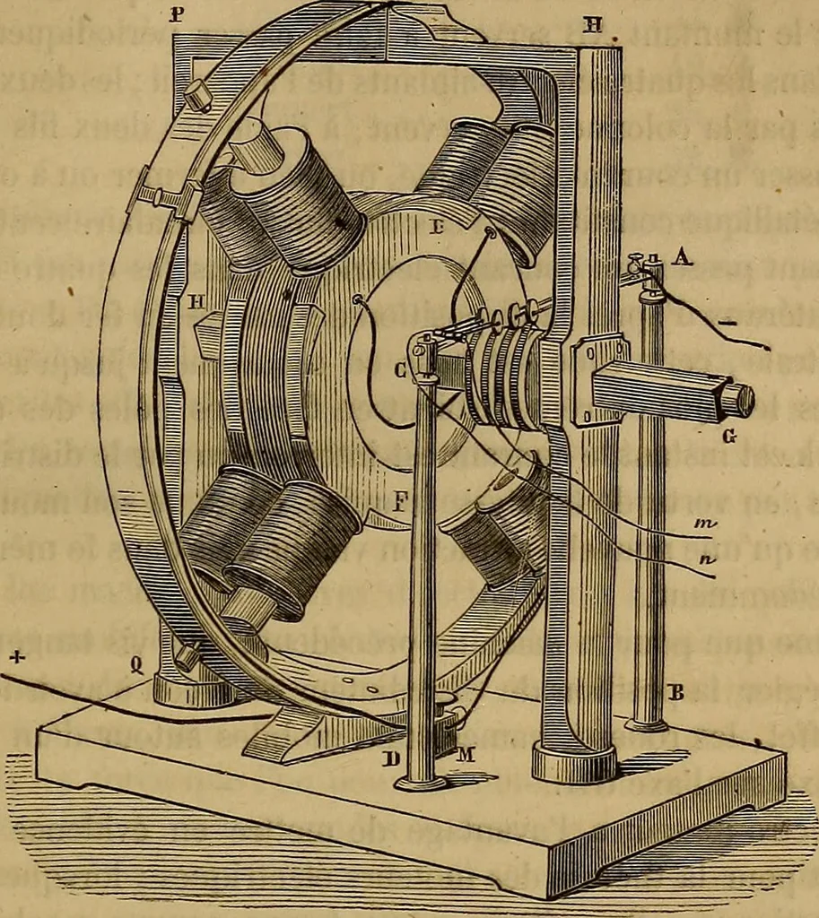 An illustration from Traité d'électricité et de magnétisme : et des applications de ces sciences a la chimie, a la physiologie et aux arts, 1855, leaf 388