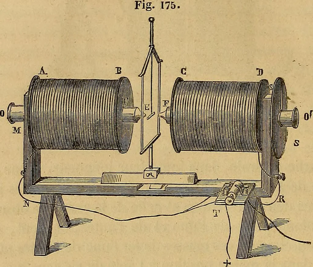 An illustration from Traité d'électricité et de magnétisme : et des applications de ces sciences a la chimie, a la physiologie et aux arts, 1855, leaf 93