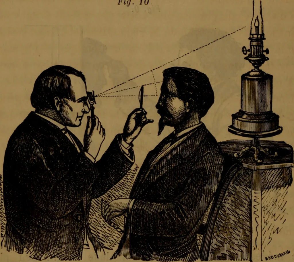 An illustration from Traité d'optique : considérée dans ses rapports avec l'examen de l'oeil, 1879, leaf 57