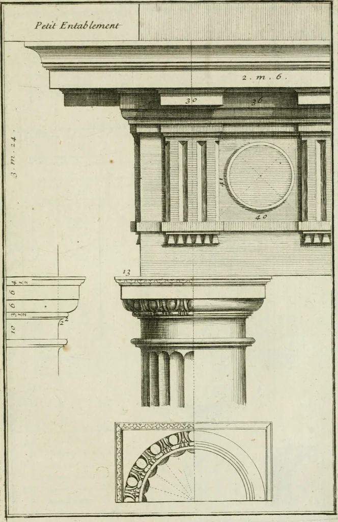 An illustration from Traité d'architecture : avec des remarques et des observations tres-utiles pour les jeunes gens, qui veulent s'appliquer à ce bel art, 1714, leaf 44