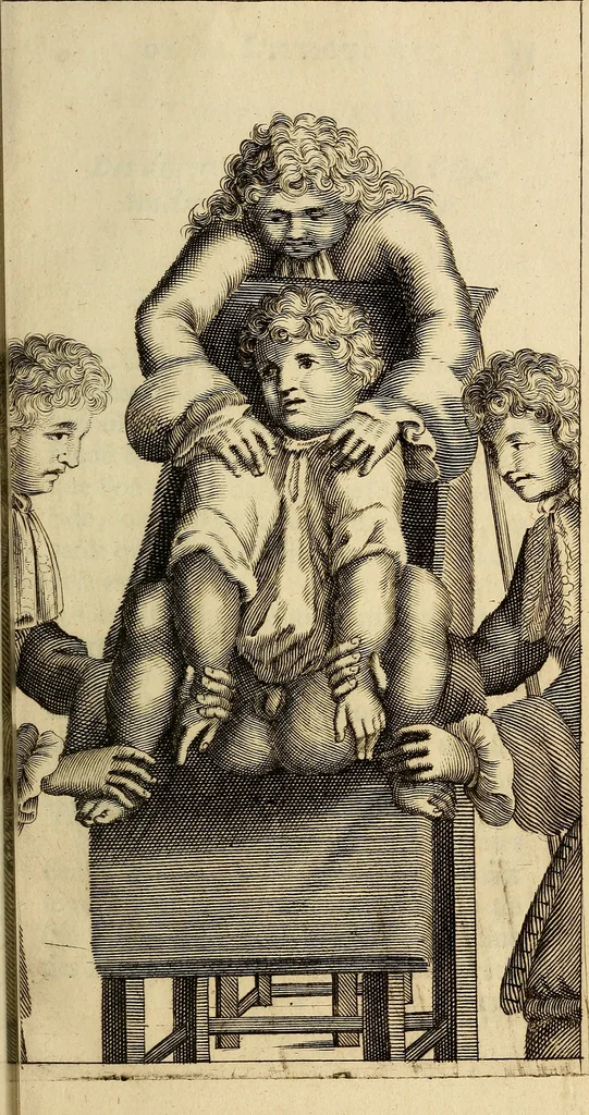 An illustration from Traite' de la lithotomie, ou, De l'extraction de la pierre, hors de la vessie : enrichy de figures necessaires pour representer la maniére de sonder, les instrumens propres, le malade dans l'operation : la ponction du perinée, & les differentes methodes de tirer la pierre : avec les appareils, les remedes preservatifs du calcul, & les medicamens pour les taillez, 1686, leaf 94