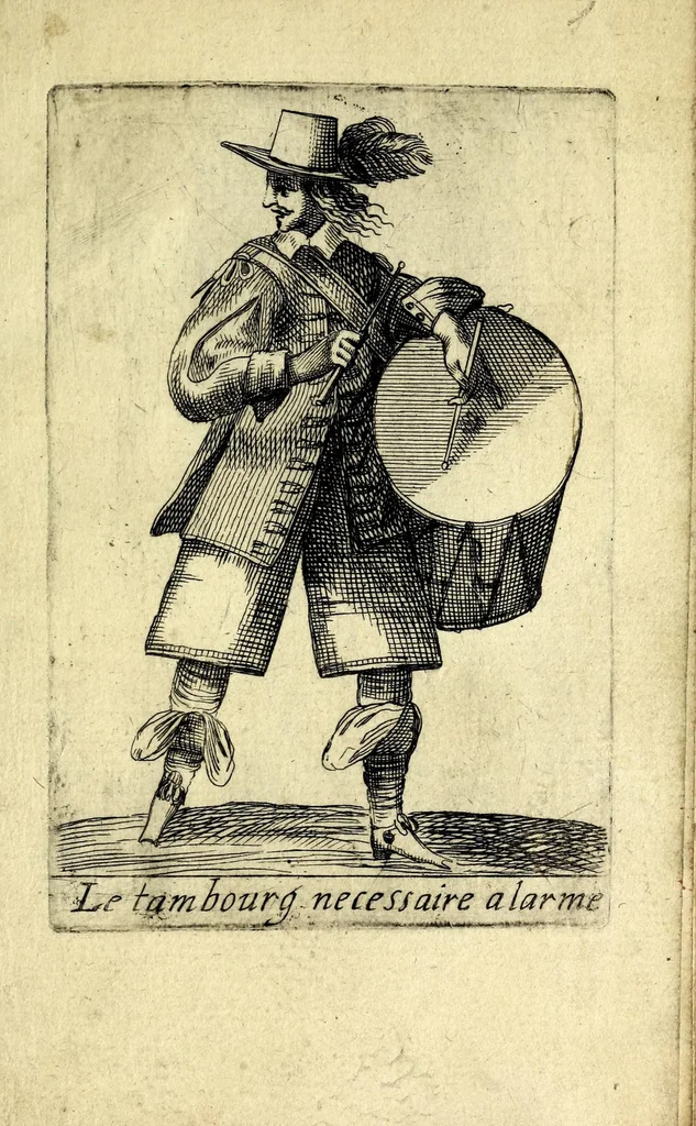 An illustration from Traité de l'exercice militaire : ou est l'instruction des jeux de toutes sortes d'armes, & celuy du drapeau : auec vne methode tres-facile pour faire faire l'exercice aux soldats, & dresser toutes sortes de bataillons : ensemble les deuoirs des generaux d'armée, des majors, capitaines, lieutenans, enseignes, sergens, caporaulx, ansepassades, des soldats, & plusieurs autres discours de l'art militaire, 1650, leaf 135
