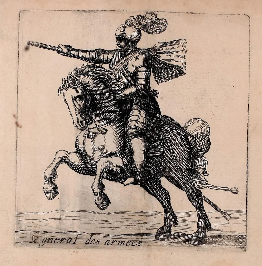 An illustration from Traité de l'exercice militaire : ou est l'instruction des jeux de toutes sortes d'armes, & celuy du drapeau : auec vne methode tres-facile pour faire faire l'exercice aux soldats, & dresser toutes sortes de bataillons : ensemble les deuoirs des generaux d'armée, des majors, capitaines, lieutenans, enseignes, sergens, caporaulx, ansepassades, des soldats, & plusieurs autres discours de l'art militaire, 1650, leaf 159