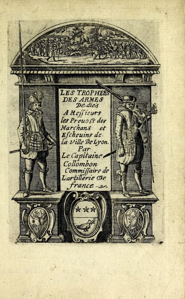 An illustration from Traité de l'exercice militaire : ou est l'instruction des jeux de toutes sortes d'armes, & celuy du drapeau : auec vne methode tres-facile pour faire faire l'exercice aux soldats, & dresser toutes sortes de bataillons : ensemble les deuoirs des generaux d'armée, des majors, capitaines, lieutenans, enseignes, sergens, caporaulx, ansepassades, des soldats, & plusieurs autres discours de l'art militaire, 1650, leaf 7