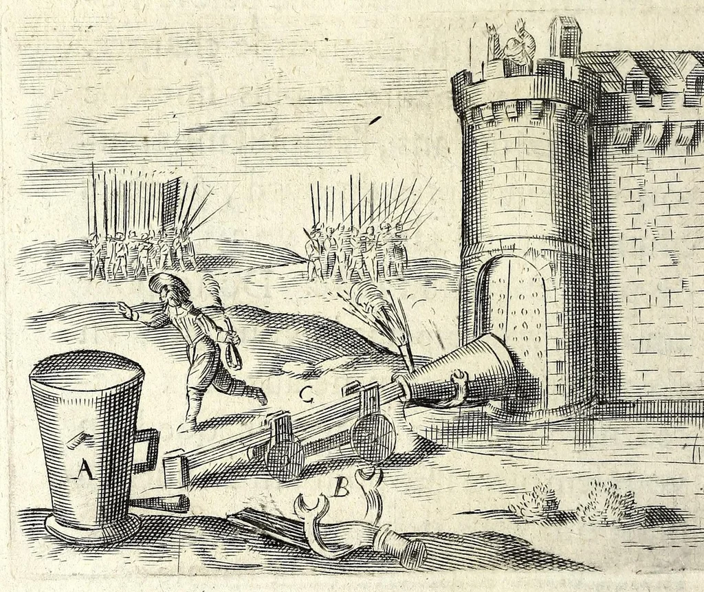 An illustration from Traité des feux artificiels pour la guerre et pour la recreation : auec plusieurs belles obseruations, abregez de geometrie, fortifications, horloges solairs, & exemples d'arithmetique, 1640, leaf 68