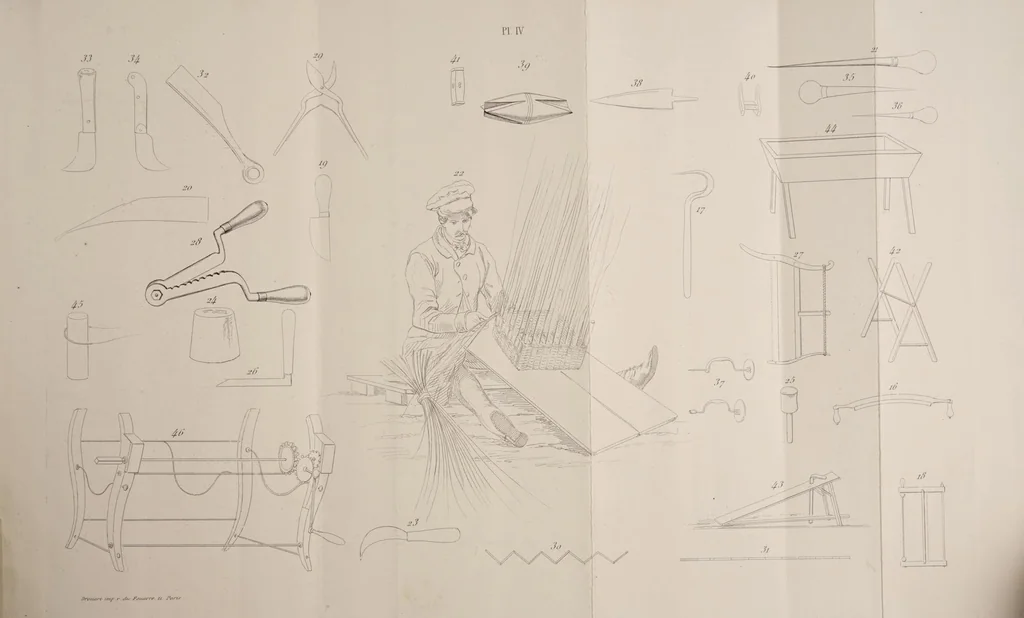 An illustration from Traité pratique de la culture de l'osier et de son usage dans l'industrie de la vannerie fine et commune ... suivi d'un aperçu sur l'art du vannier, 1855, leaf 53