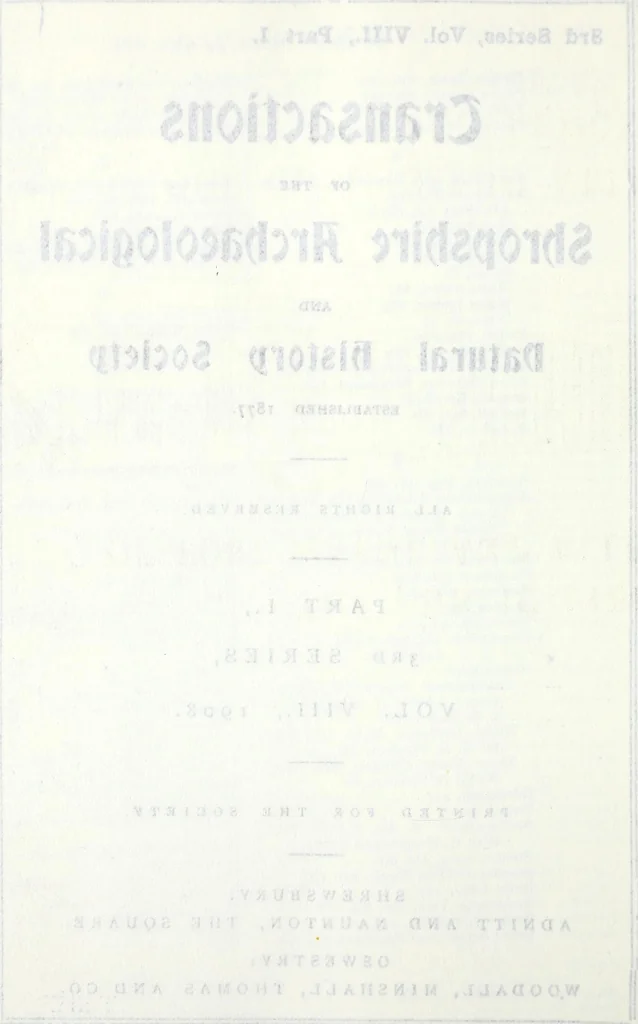 An illustration from Transactions of the Shropshire Archaeological and Natural History Society, 1908, leaf 885