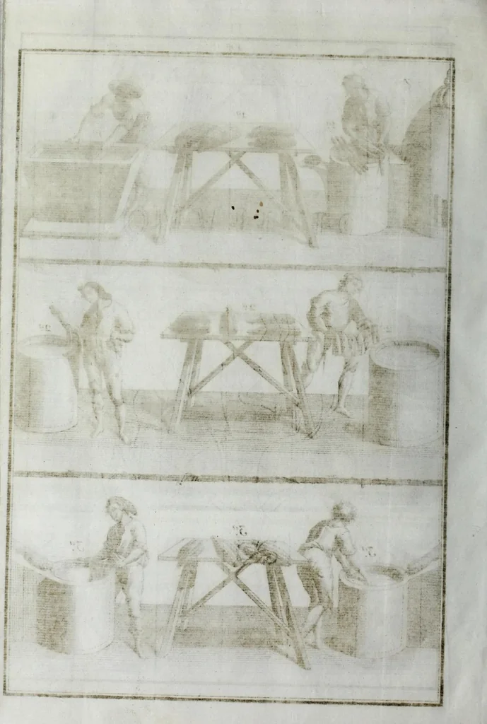 An illustration from Tratado instructivo, y práctico, sobre el arte de la tintura : reglas experimentadas y metódicas para tintar sedas, lanas, hilos de todas clases, y esparto en rama, 1778, leaf 310