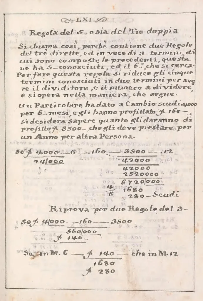 An illustration from Trattato d'aritmetica, 1700, leaf 49