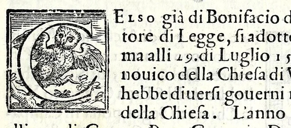 An illustration from Trattato de gli huomini illvstri di Bologna : diviso in tre parti : nella prima parte si contegono i prelati, nella seconda i titolari, & nella terza i dottori, i caualieri, i capitani, et il senato, 1590, leaf 45