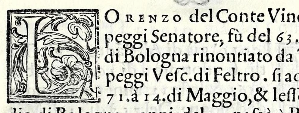 An illustration from Trattato de gli huomini illvstri di Bologna : diviso in tre parti : nella prima parte si contegono i prelati, nella seconda i titolari, & nella terza i dottori, i caualieri, i capitani, et il senato, 1590, leaf 47