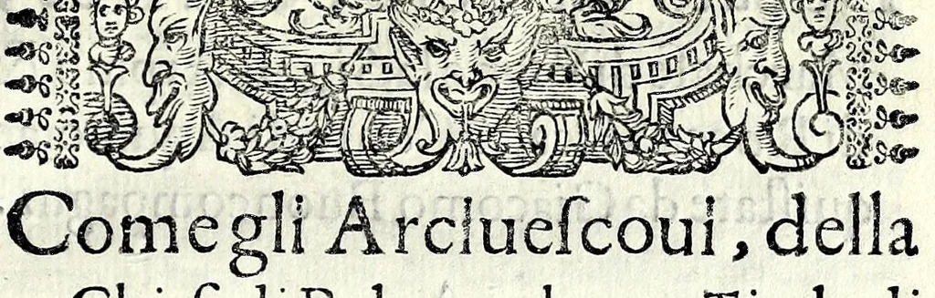 An illustration from Trattato de gli huomini illvstri di Bologna : diviso in tre parti : nella prima parte si contegono i prelati, nella seconda i titolari, & nella terza i dottori, i caualieri, i capitani, et il senato, 1590, leaf 65