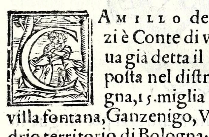 An illustration from Trattato de gli huomini illvstri di Bologna : diviso in tre parti : nella prima parte si contegono i prelati, nella seconda i titolari, & nella terza i dottori, i caualieri, i capitani, et il senato, 1590, leaf 85
