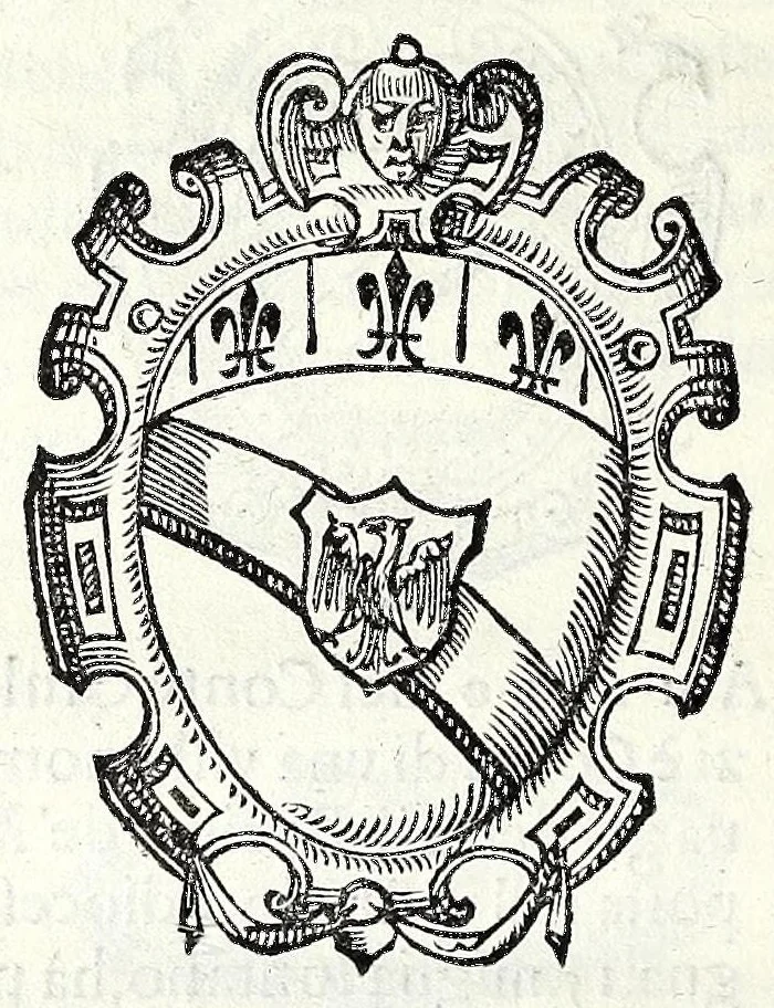 An illustration from Trattato de gli huomini illvstri di Bologna : diviso in tre parti : nella prima parte si contegono i prelati, nella seconda i titolari, & nella terza i dottori, i caualieri, i capitani, et il senato, 1590, leaf 86