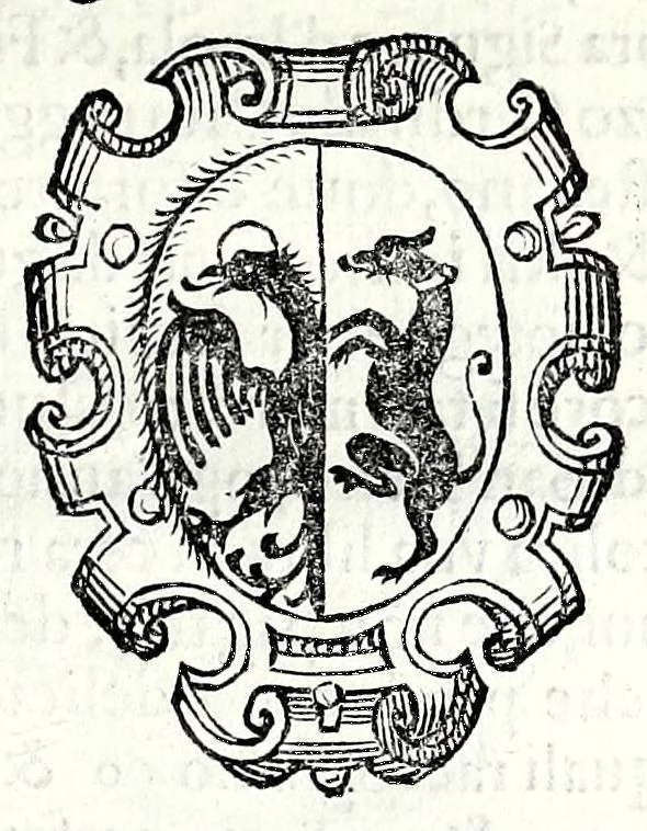 An illustration from Trattato de gli huomini illvstri di Bologna : diviso in tre parti : nella prima parte si contegono i prelati, nella seconda i titolari, & nella terza i dottori, i caualieri, i capitani, et il senato, 1590, leaf 97