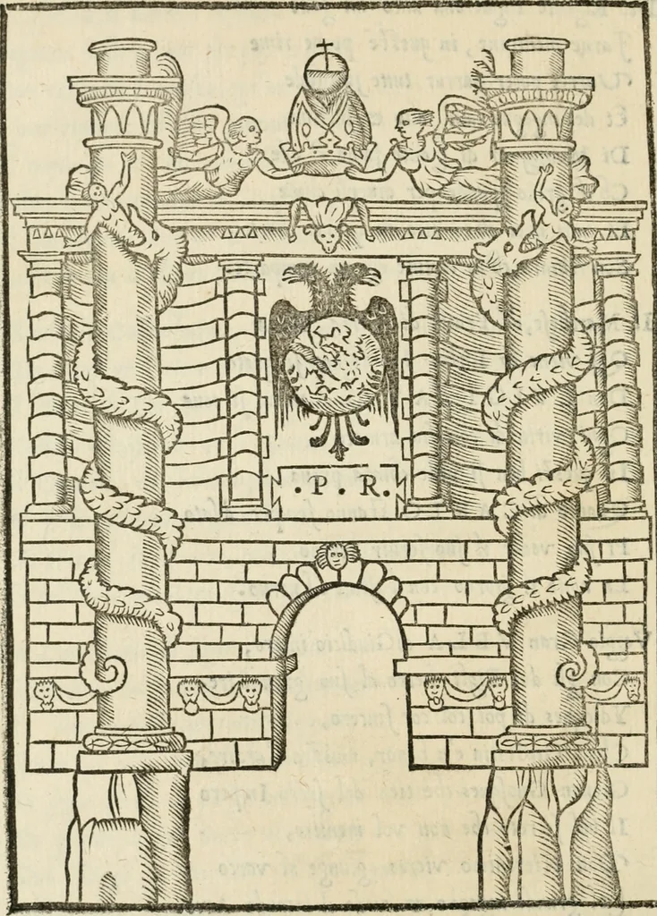 An illustration from Trattato del' intrar in Milano di Carlo V C. sempre aug. : con le proprie figure de li Archi, & per ordine, li nobili vassalli & prencipi & signori cesarei, 1541, leaf 37