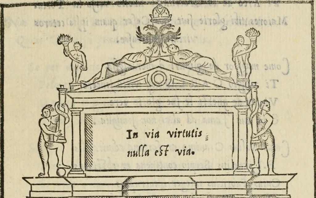 An illustration from Trattato del' intrar in Milano di Carlo V C. sempre aug. : con le proprie figure de li Archi, & per ordine, li nobili vassalli & prencipi & signori cesarei, 1541, leaf 50