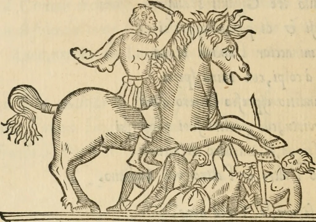 An illustration from Trattato del' intrar in Milano di Carlo V C. sempre aug. : con le proprie figure de li Archi, & per ordine, li nobili vassalli & prencipi & signori cesarei, 1541, leaf 55